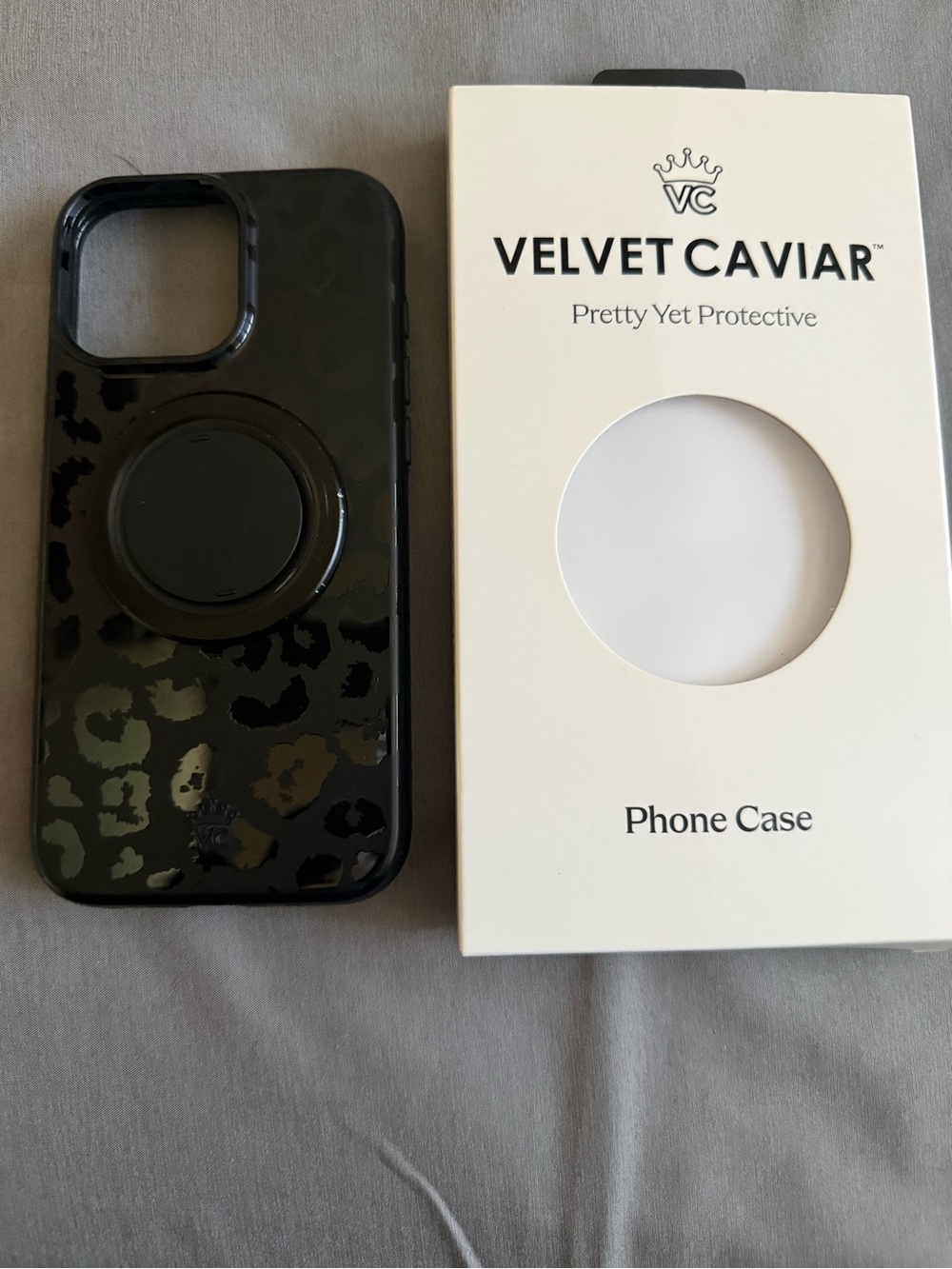 Velvet Caviar Black Leopard Print Phone Case with Built-In Grip